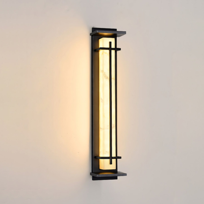 Outdoor LED Porch Lights with Faux Alabaster Column - Modern Mission