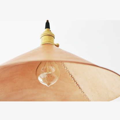 Modern Calf Leather Cone Pendant Light - Hand-Stitched Artisanal Hanging Lamp