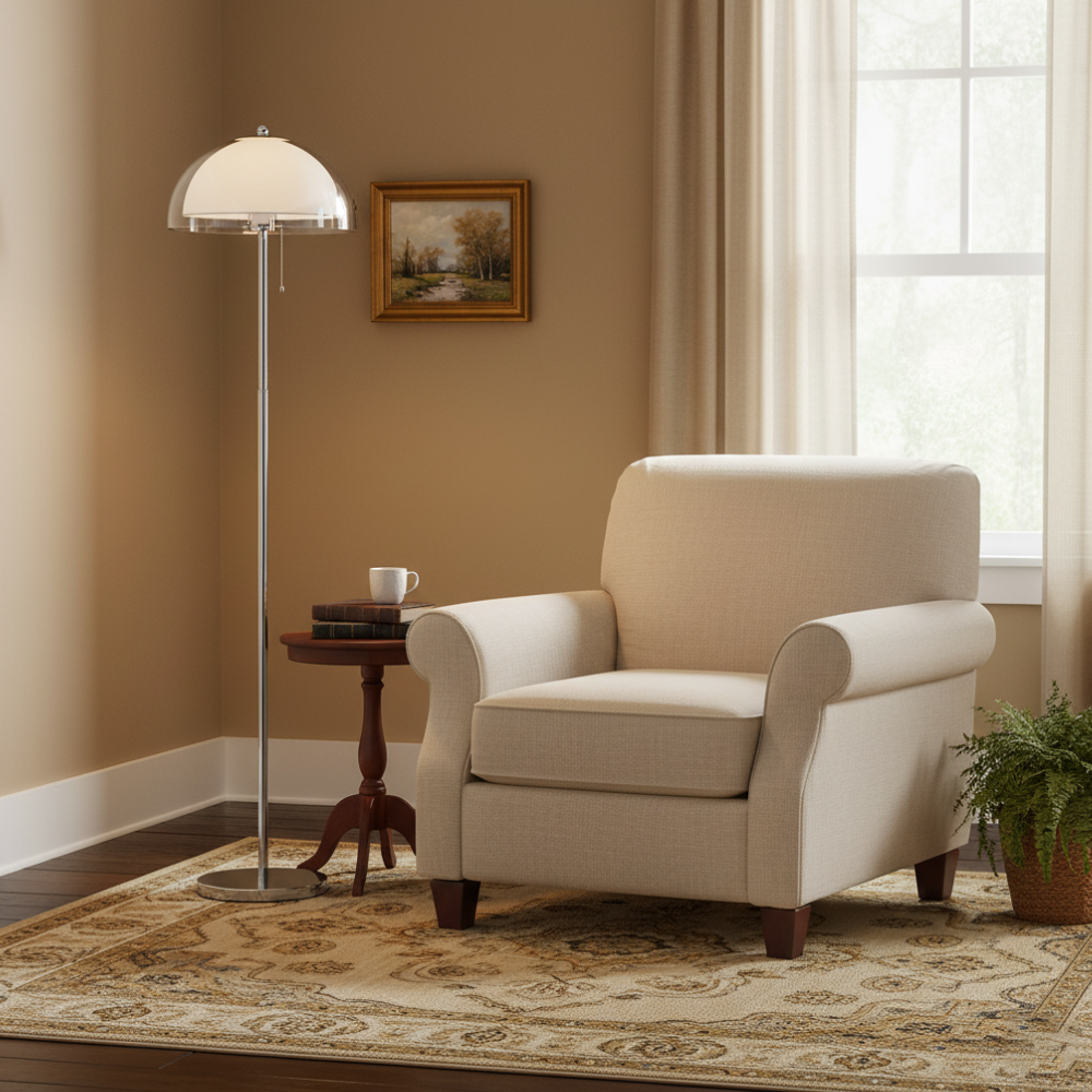 Floor Lamp with Double Layer Acrylic Dome Shade and Chrome Metal Post
