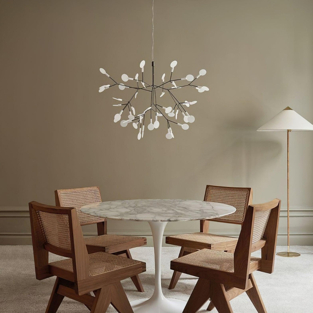 Sputnik Chandelier with Acrylic Firefly Leaves - Modern Botanical Light