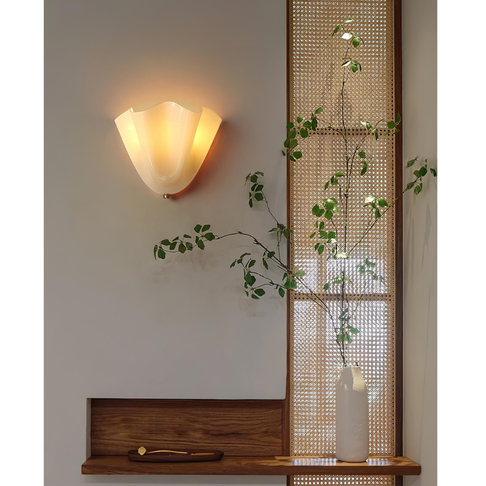 Modern Ruffled Glass Wall Sconce - Organic Blooming Flower Wall Lamp