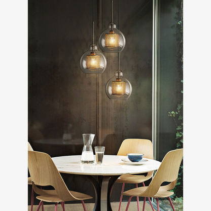 Modern Perforated Metal Glass Pendant - Industrial Layered Mesh Hanging Lamp