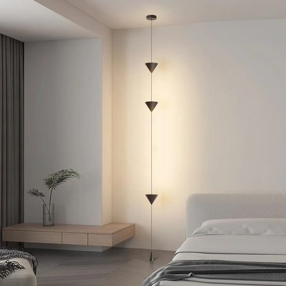 Adjustable Floor Lamp with Floor-to-Ceiling Cable and Geometric Cones - High Modern