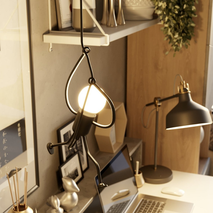 Pendant Light with Iron Figure Frame - Modern Mid Century Industrial