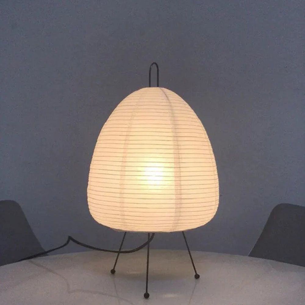 Paper Lantern Table Lamp with Tripod Metal Base - Mid Century Japanese