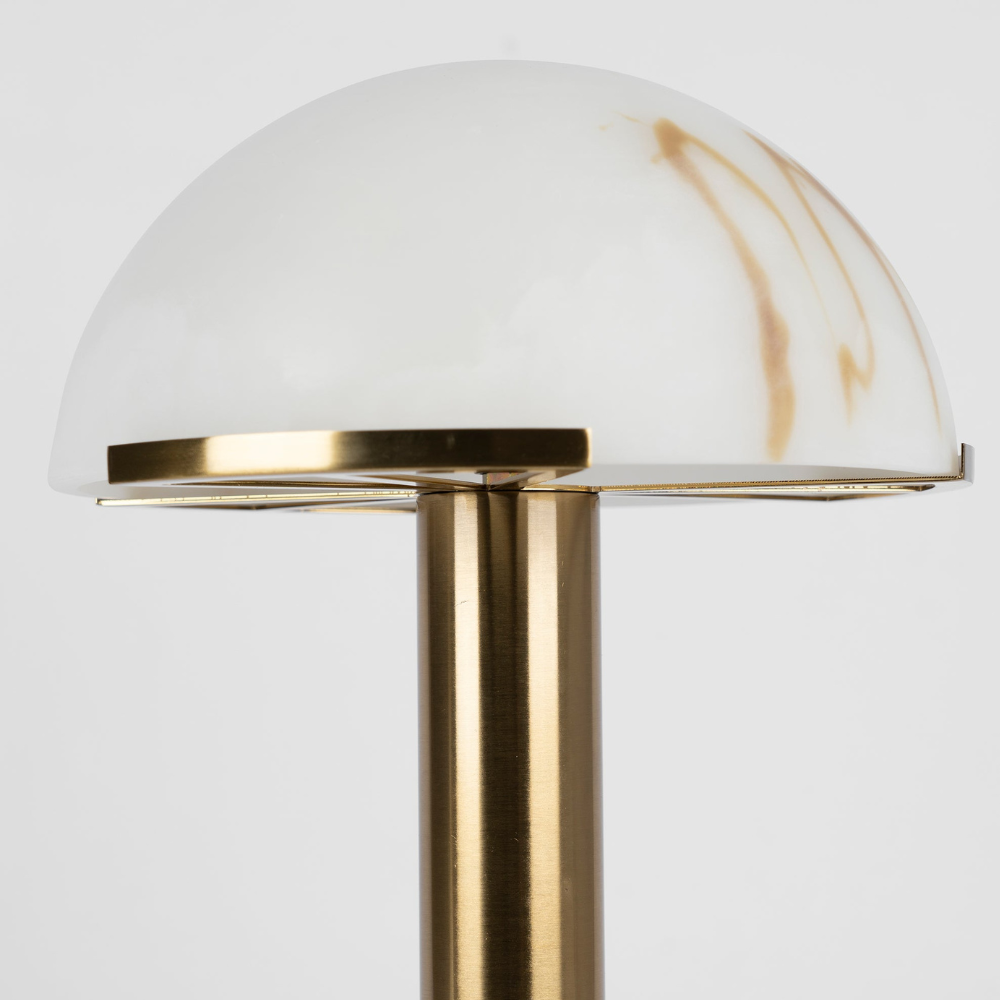 Glass and Alabaster Dome Table Lamp with Metal Base - Mid Century Modern