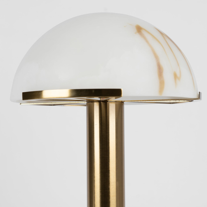 Glass and Alabaster Dome Table Lamp with Metal Base - Mid Century Modern
