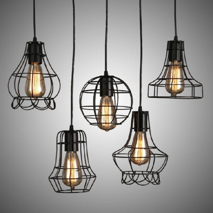 Modern Wire Cage Pendant Light - Geometric Industrial Exposed Bulb Pendant Lights