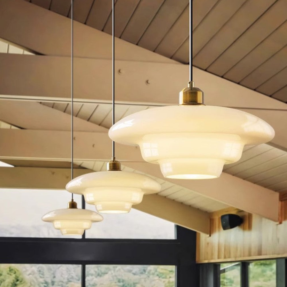Modern Opal Glass Layered Pendant Light - Art Deco Step Silhouette Hanging Lamp