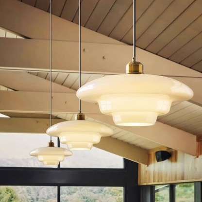 Modern Opal Glass Layered Pendant Light - Art Deco Step Silhouette Hanging Lamp