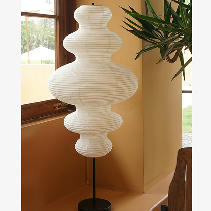 Floor lamp with Tiered Gourd Paper Shade - Japandi Sculptural Style