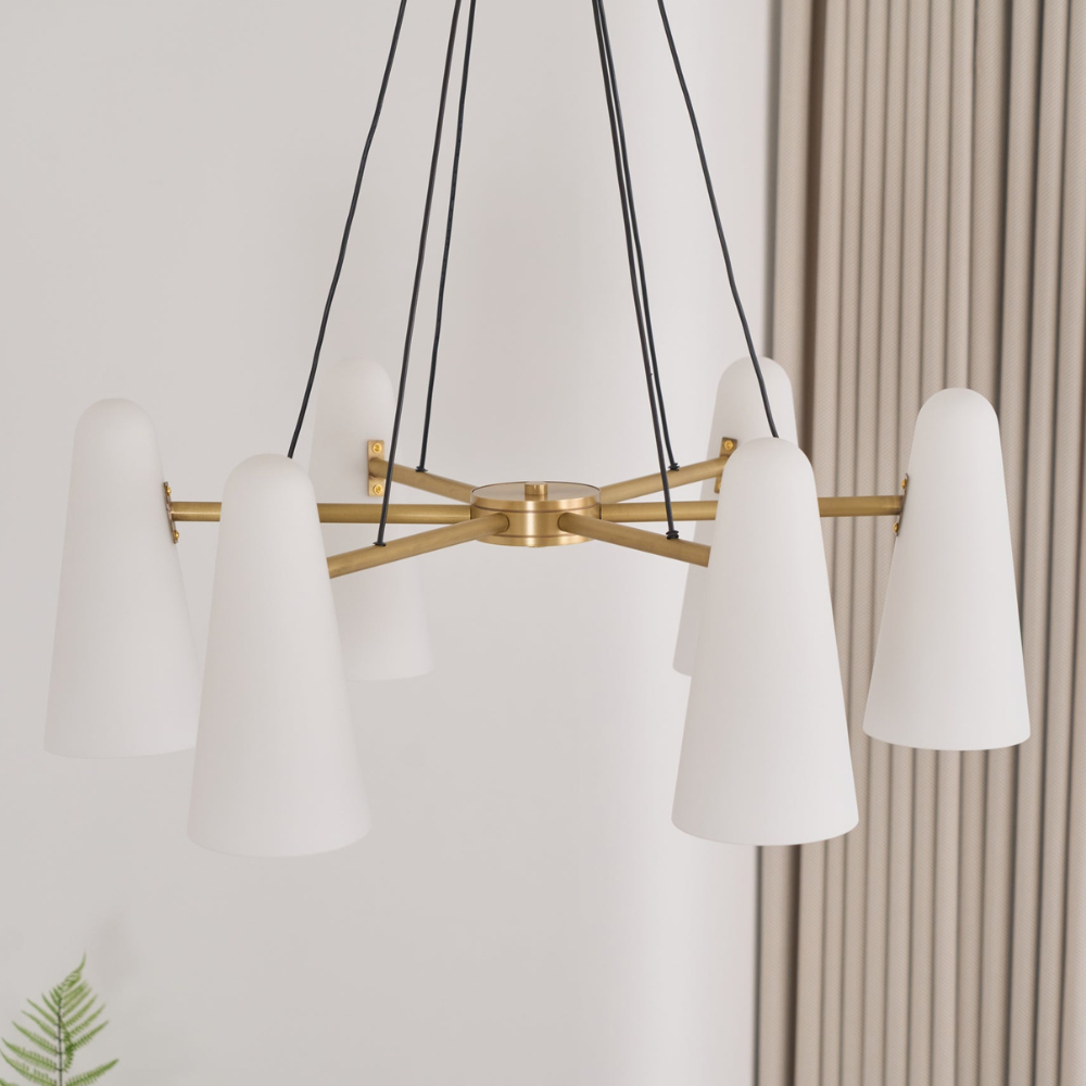 Chandelier with Conical Glass Shades and Metallic Frame - Modern Mid Century