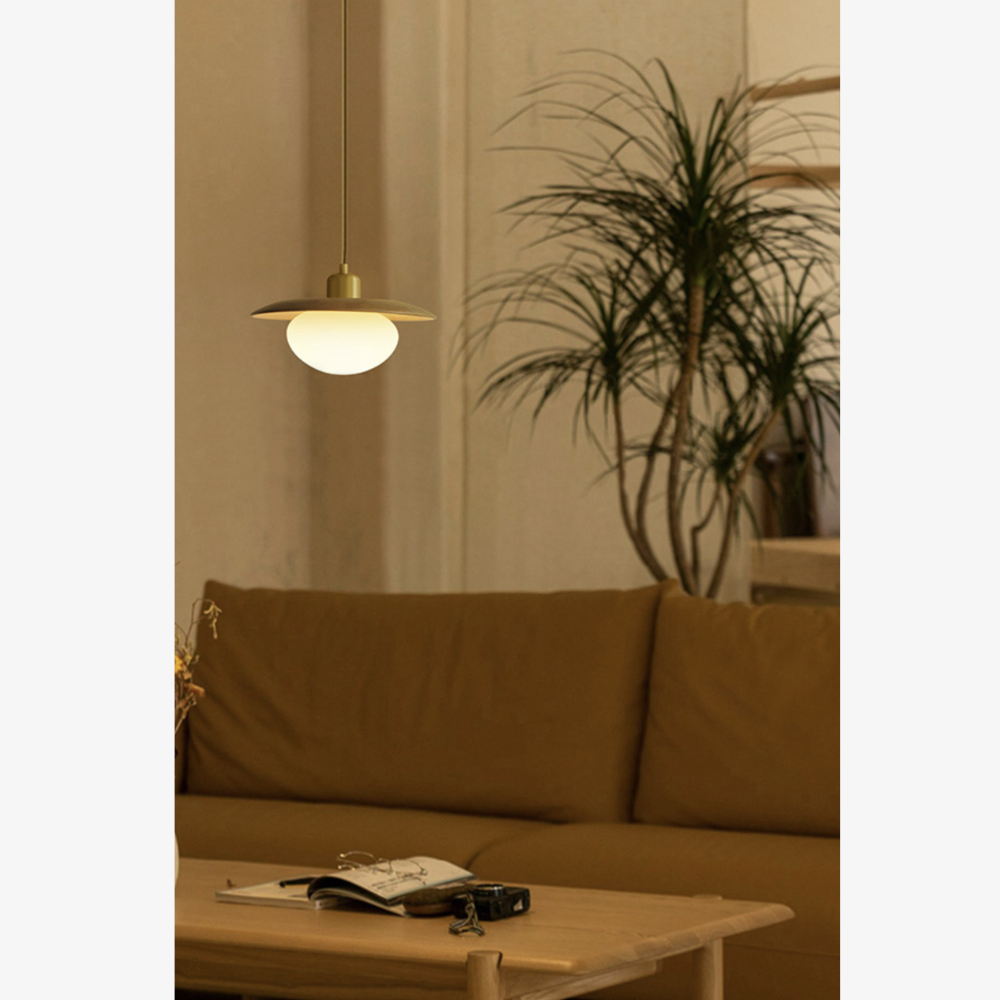 Modern Pebble Glass & Timber Pendant Light - Japandi Disk Pendant Lights