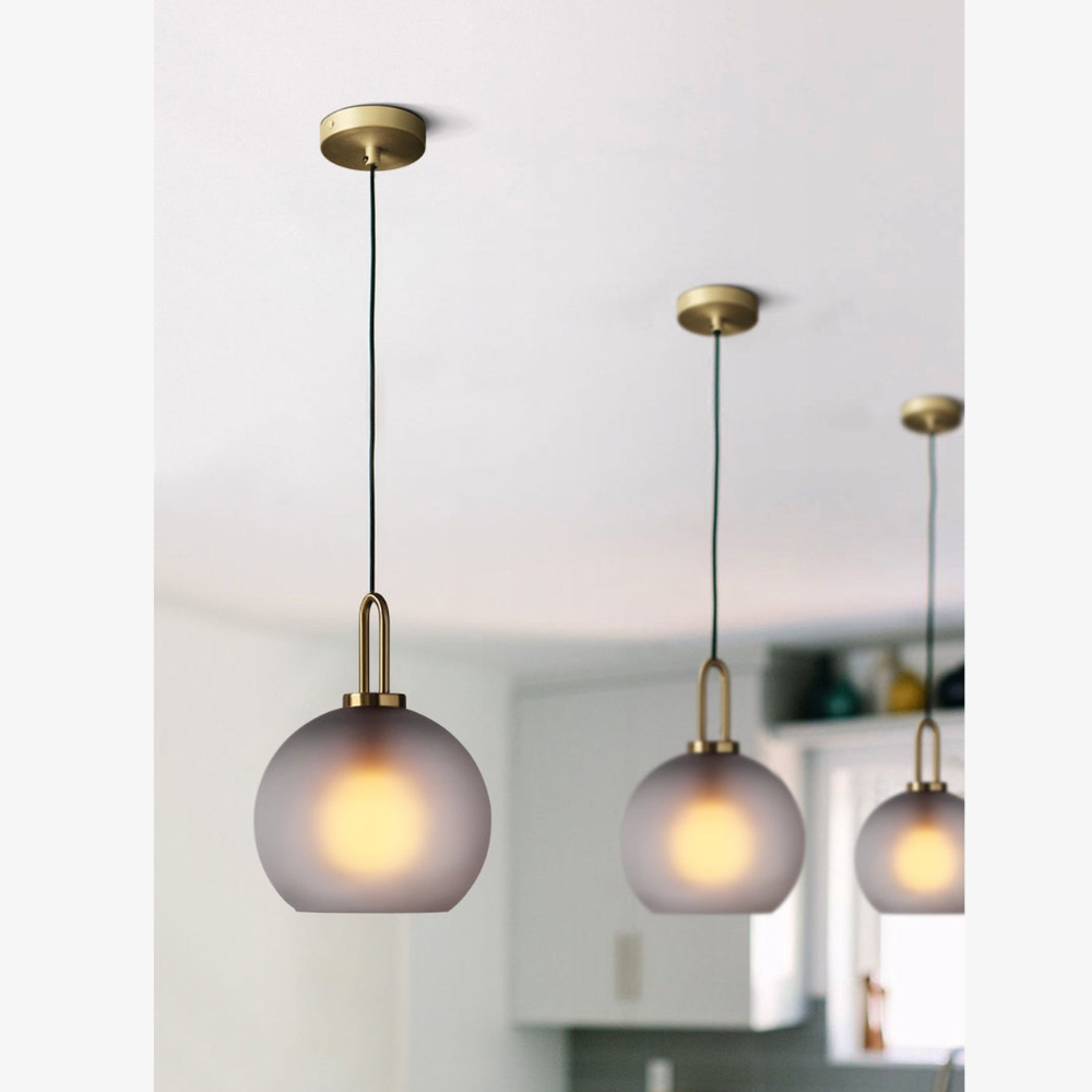 Globe and Capsule Glass Pendant Light with Brass Arch - Modern Style