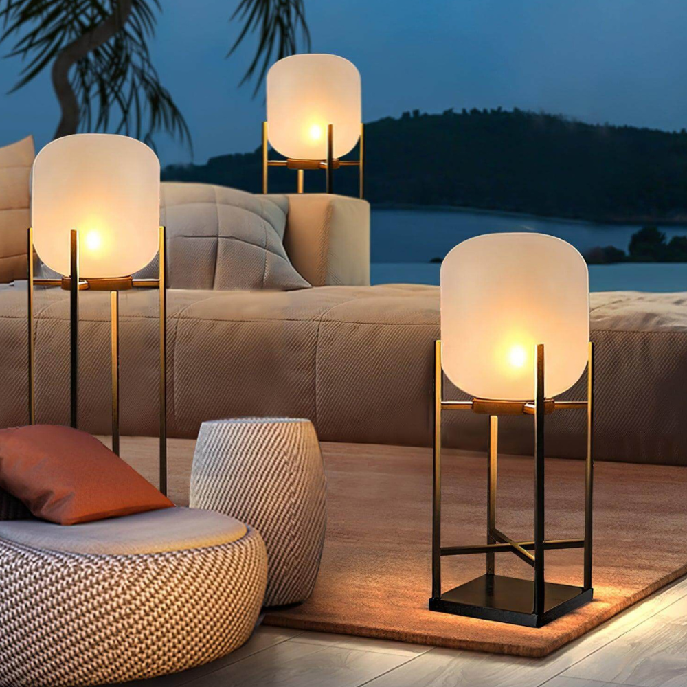 Floor Lamp with Integrated LED Weather Resistant Base and Remote Control Dimming