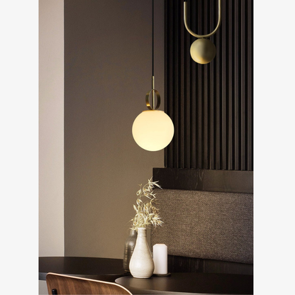 Architectural Brass Arc Ceiling Lamp - Minimalist Frosted Glass Rise-and-Fall Sconce