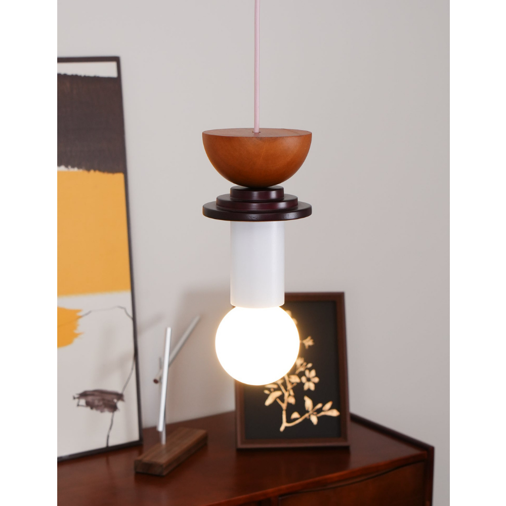 Nordic Geometric Wood Pendant Light - Modern Hand-Turned Orbital Hanging Lamp