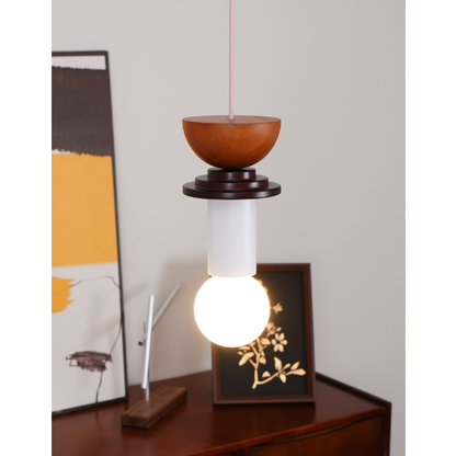 Nordic Geometric Wood Pendant Light - Modern Hand-Turned Orbital Hanging Lamp