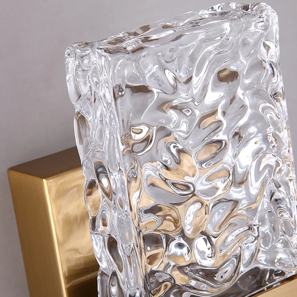 Art Deco Ripple Glass Wall Sconce - Dual Ice Crystal Block Light