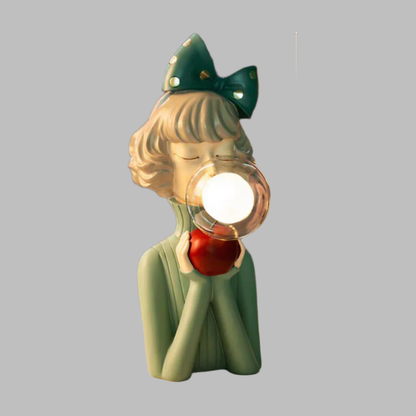 Girl Figurine Lamp with Glass Bubble Orb - Whimsical Pop Art Decor