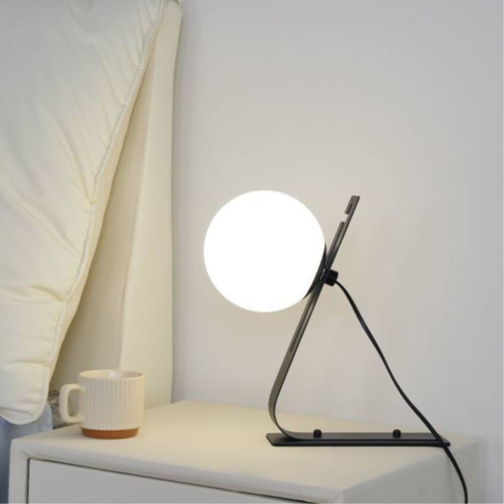 Table Lamp with Adjustable Glass Globe - Modern Mid Century Gold