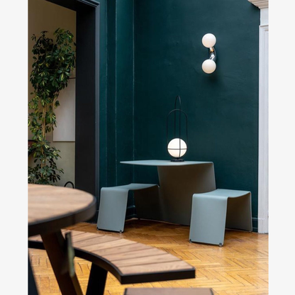 Modern Double Globe Arc Wall Sconce - Playful C-Shaped Orbital Light