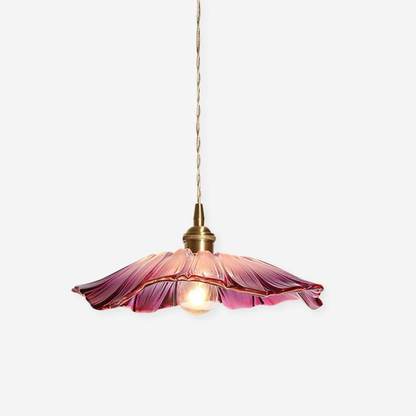 Ribbed Glass Flower Petal Pendant Light with Copper Hardware – Vintage Mid Century Style