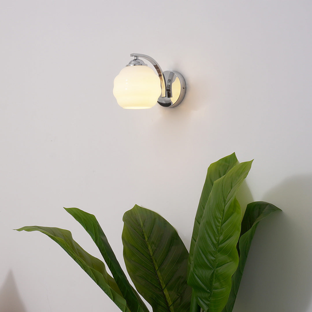 Wall Sconce with Ribbed Glass Globe - Modern Mid Century Gold