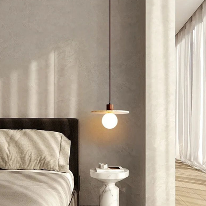 Wabi-Sabi Travertine Style Pendant Light with Solid Wood - Modern Earthy Decor