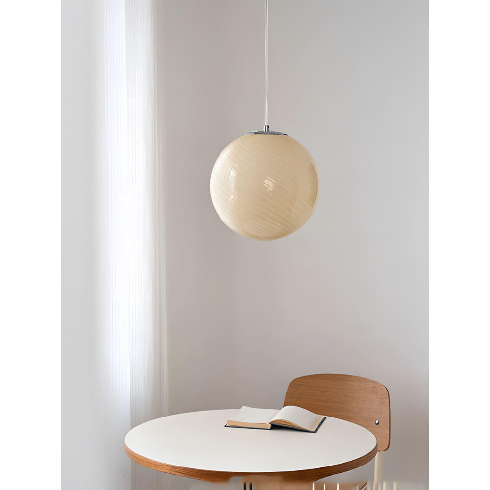 Colored Glass Globe Hanging Lamp with Swirled Pattern Modern Style
