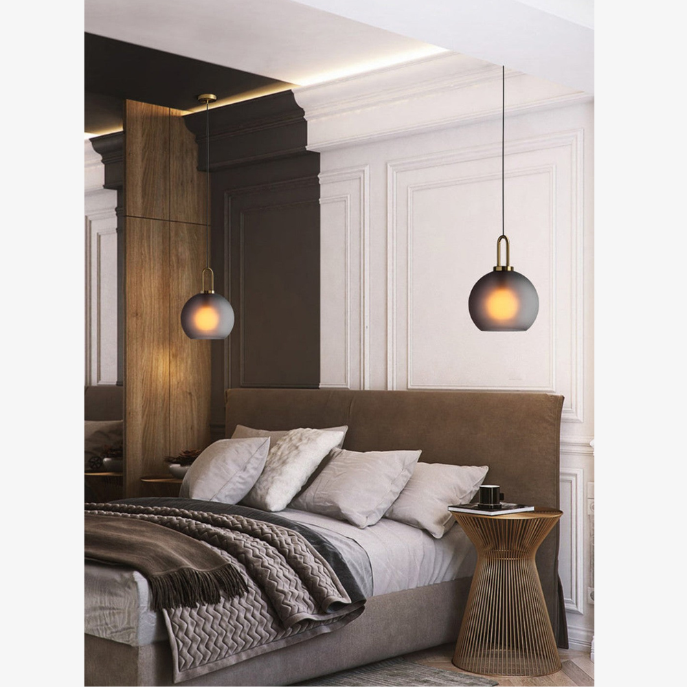 Globe and Capsule Glass Pendant Light with Brass Arch - Modern Style