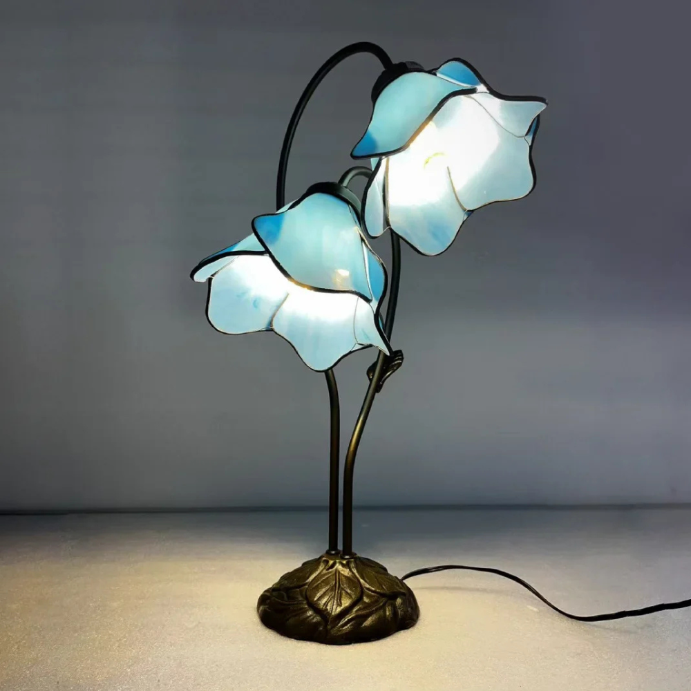 Table Lamp with Flower Glass Shades - Vintage Stained Glass Floral