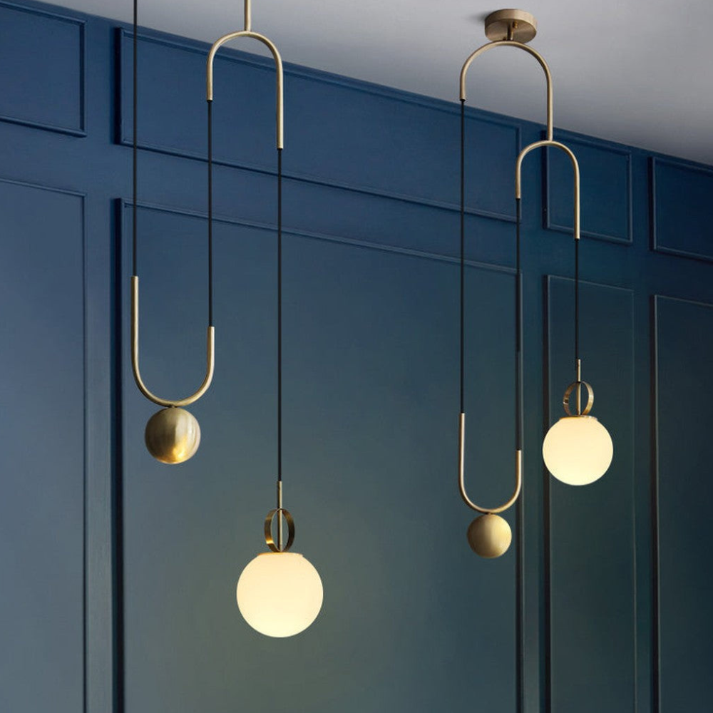 Architectural Brass Arc Ceiling Lamp - Minimalist Frosted Glass Rise-and-Fall Sconce