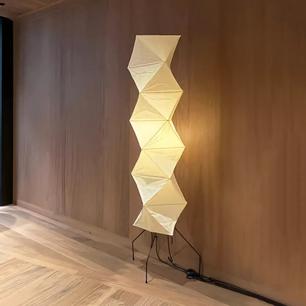 led floor lamp with Origami Rice Paper Shade - Japandi Sculptural Style
