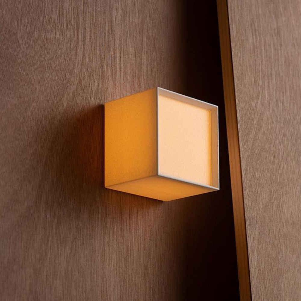 LED Cube Wall Sconce with Fabric Shade - Modern Japandi Style White