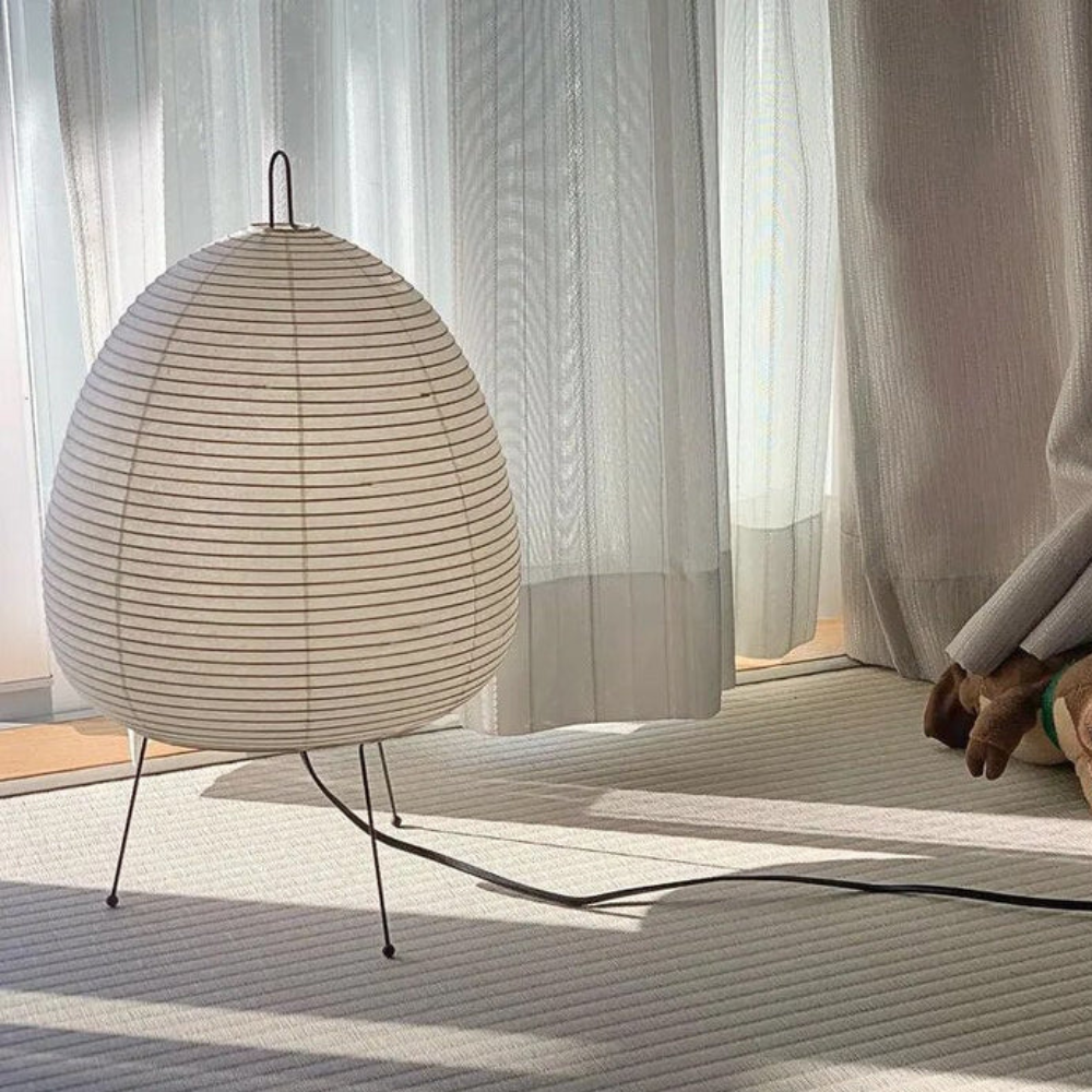 Paper Lantern Table Lamp with Tripod Metal Base - Mid Century Japanese