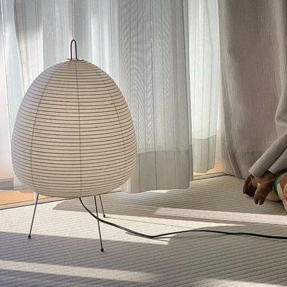 Paper Lantern Table Lamp with Tripod Metal Base - Mid Century Japanese