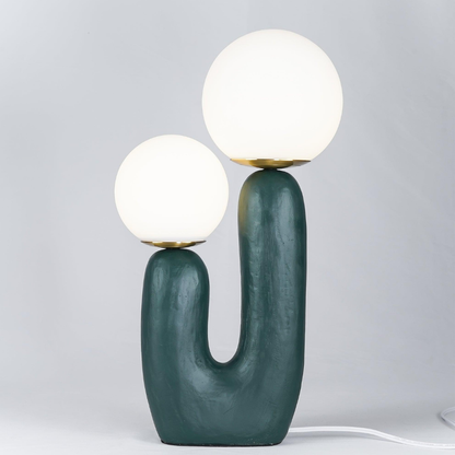 Mid-Century Modern U-Shaped Resin Table Lamp with Dual Glass Globes