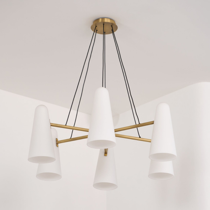 Chandelier with Conical Glass Shades and Metallic Frame - Modern Mid Century