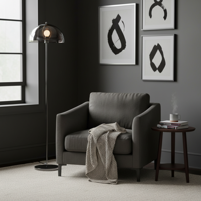 Floor Lamp with Double Layer Acrylic Dome Shade and Chrome Metal Post