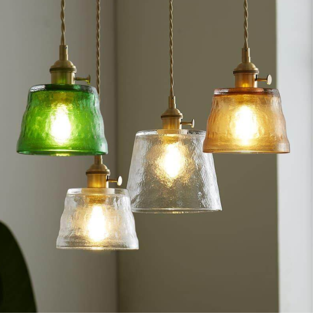 Hammered Glass Pendant Light with Brass Hardware - Nordic Modern Style