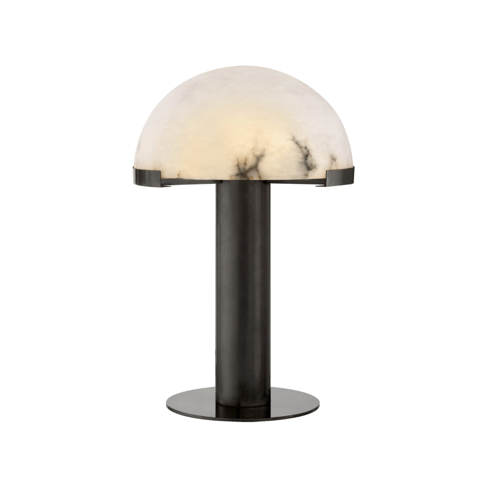 Glass and Alabaster Dome Table Lamp with Metal Base - Mid Century Modern