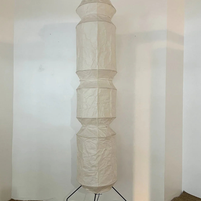 Floor Lamp with Stacked Mulberry Paper Lantern Column and Iron Wire Legs