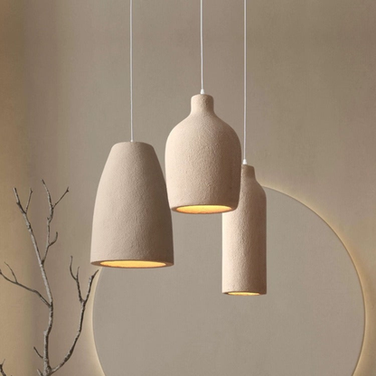 Pendant Light Fixture with Textured Stone Finish - Wabi Sabi Japandi