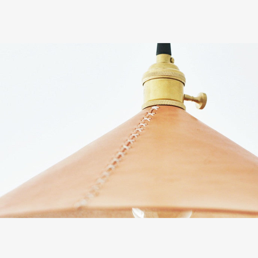 Modern Calf Leather Cone Pendant Light - Hand-Stitched Artisanal Hanging Lamp