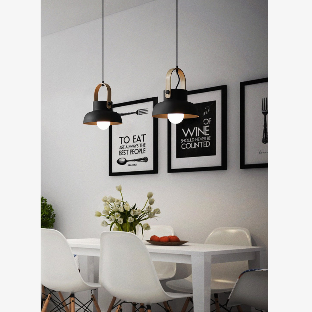 Modern Wood-Toned Handle Pendant Light - Nordic Tapered Pendant Lights