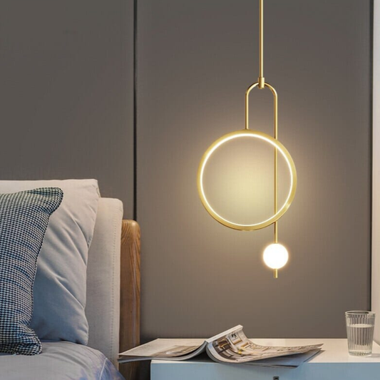 Asymmetric Ring and Globe Pendant Light - Modern Geometric Halo Design