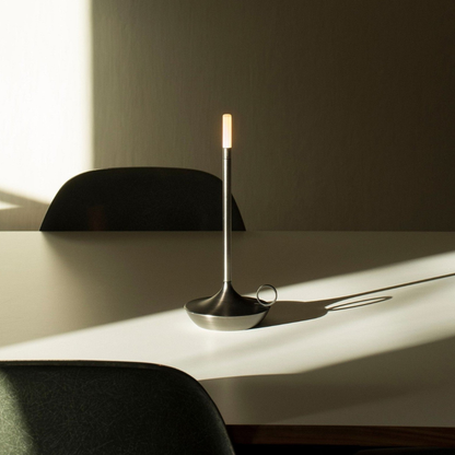 Rechargeable Battery Candlestick Desk Lamp – Brushed Aluminum Tapered Nightlight
