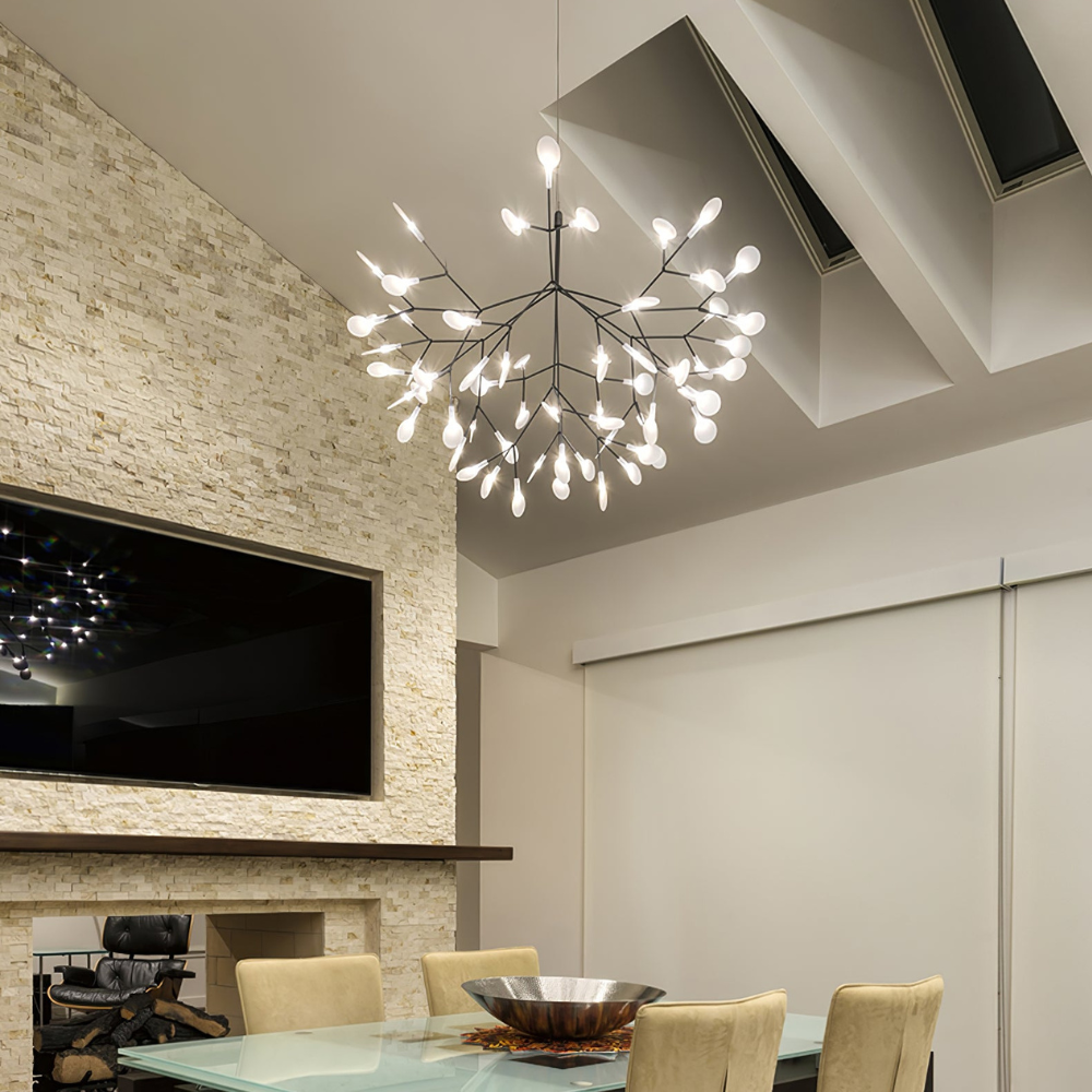 Sputnik Chandelier with Acrylic Firefly Leaves - Modern Botanical Light