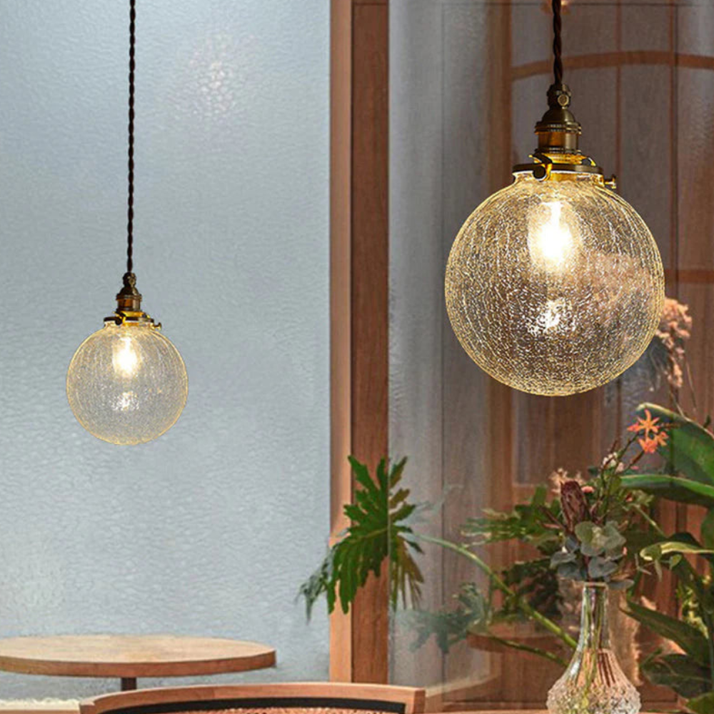 Hanging Ceiling Lamp with Rippled Crystal Glass - Retro Industrial